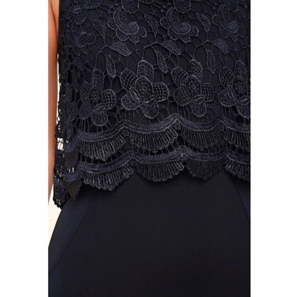 Lulus Sociable Navy Blue Lace Halter Maxi Long Dress Size XS High Neck Formal - Picture 8 of 11